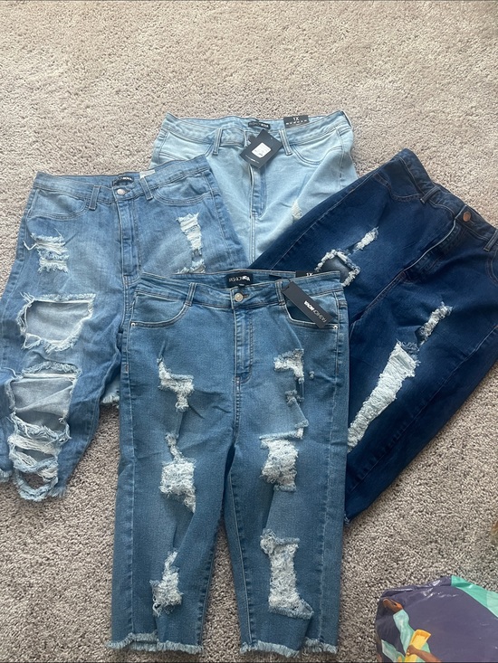 Fashion Nova Pants - Fashion Nova Distressed Shorts bundle, Light to Dark Blue, size 1X